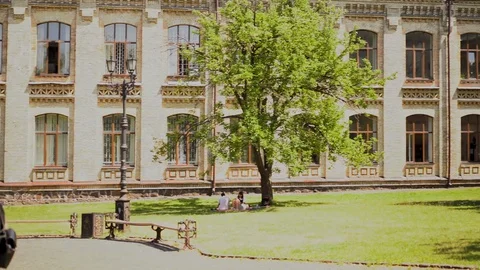 Empty college campus with monument Stock Footage 130055567