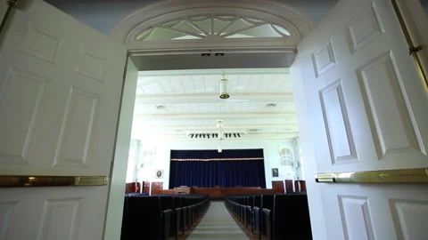 Empty College School Auditorium Lecture Hall With Stage View Of Aisle Stock-Footage 134192824