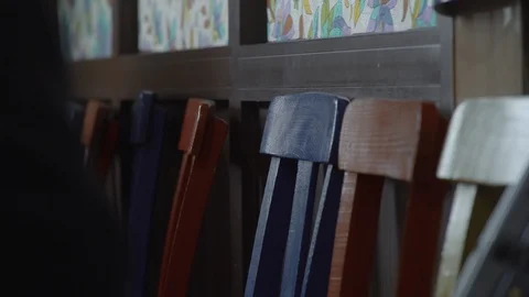 Empty Colored Chairs 2 Video stock 98402828