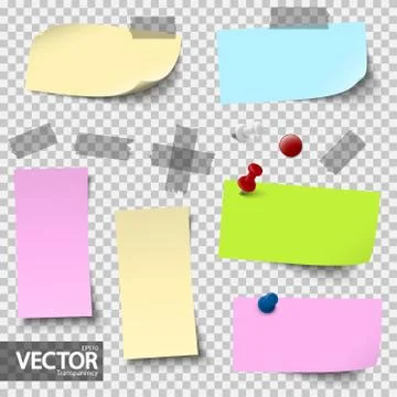 Empty colored papers with accessories with vector transparency Stock Illustration