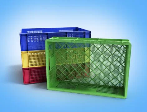 Empty colored plastic boxes 3d illustration on gradient Stock Illustration