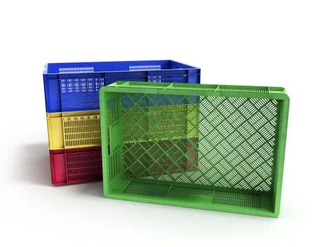 Empty colored plastic boxes 3d illustration on white Stock Illustration