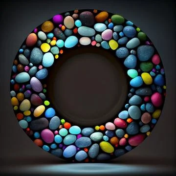 An empty colorful pebbles circle frame on solid background. Illustrazione stock