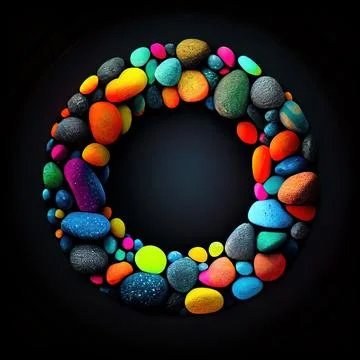 An empty colorful pebbles circle frame on solid background. イラスト素材