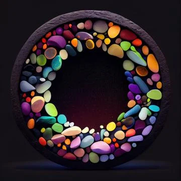 An empty colorful pebbles circle frame on solid background. イラスト素材