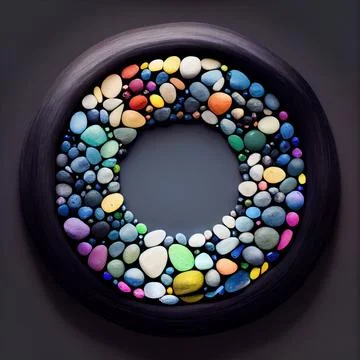 An empty colorful pebbles circle frame on solid background. イラスト素材