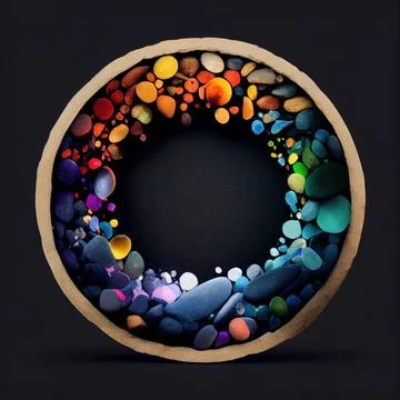 An empty colorful pebbles circle frame on solid background. Stock Illustration