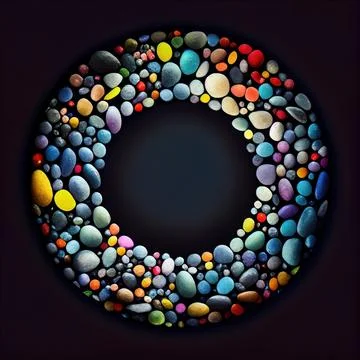An empty colorful pebbles circle frame on solid background. イラスト素材