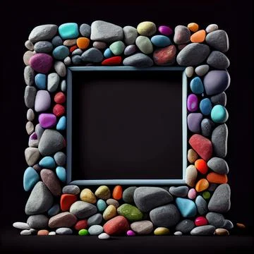 An empty colorful pebbles square frame on solid background. イラスト素材