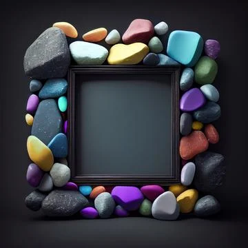 An empty colorful pebbles square frame on solid background. イラスト素材