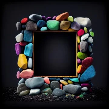 An empty colorful pebbles square frame on solid background. Stock Illustration