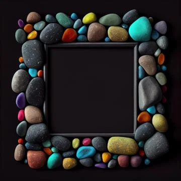 An empty colorful pebbles square frame on solid background. イラスト素材