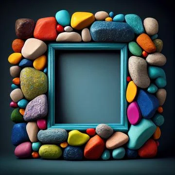 An empty colorful pebbles square frame on solid background. イラスト素材