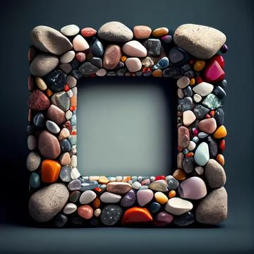 An empty colorful pebbles square frame on solid background. イラスト素材