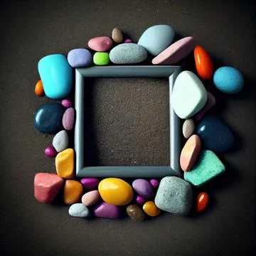 An empty colorful pebbles square frame on solid background. イラスト素材