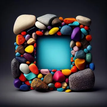 An empty colorful pebbles square frame on solid background. イラスト素材