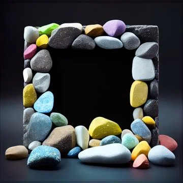 An empty colorful pebbles square frame on solid background. イラスト素材