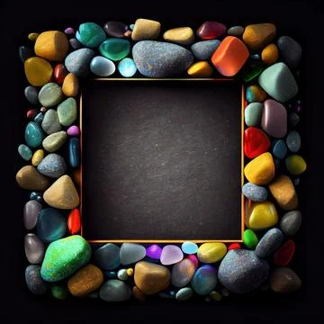 An empty colorful pebbles square frame on solid background. 스톡 일러스트