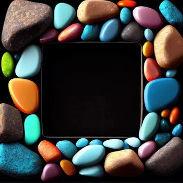An empty colorful pebbles square frame on solid background. イラスト素材
