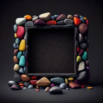 An empty colorful pebbles square frame on solid background. 스톡 일러스트