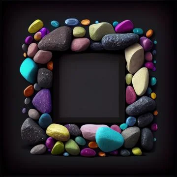 An empty colorful pebbles square frame on solid background. イラスト素材
