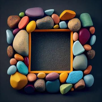 An empty colorful pebbles square frame on solid background. イラスト素材