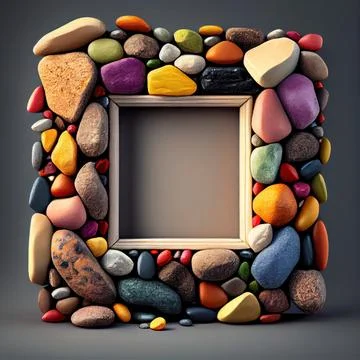 An empty colorful pebbles square frame on solid background. Stock Illustration