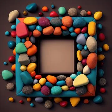An empty colorful pebbles square frame on solid background. イラスト素材