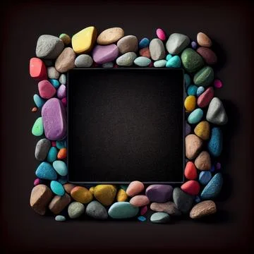 An empty colorful pebbles square frame on solid background. 스톡 일러스트