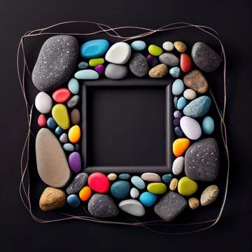 An empty colorful pebbles square frame on solid background. Stock Illustration