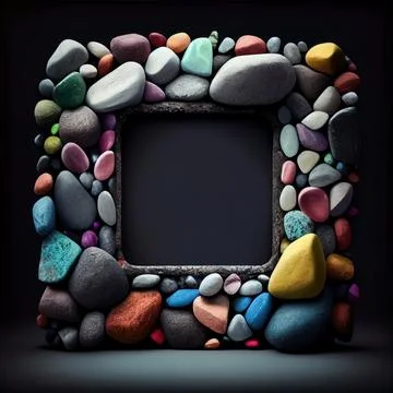 An empty colorful pebbles square frame on solid background. イラスト素材