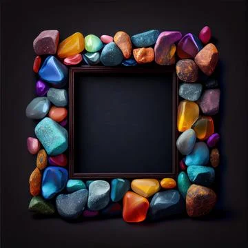 An empty colorful pebbles square frame on solid background. 스톡 일러스트