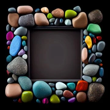 An empty colorful pebbles square frame on solid background. イラスト素材
