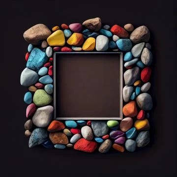 An empty colorful pebbles square frame on solid background. イラスト素材