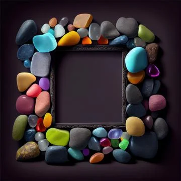 An empty colorful pebbles square frame on solid background. Stockillustratie