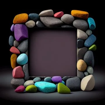 An empty colorful pebbles square frame on solid background. Stock Illustration