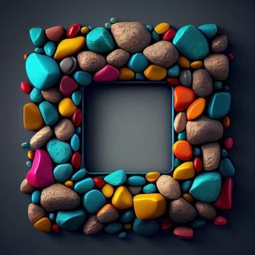 An empty colorful pebbles square frame on solid background. イラスト素材