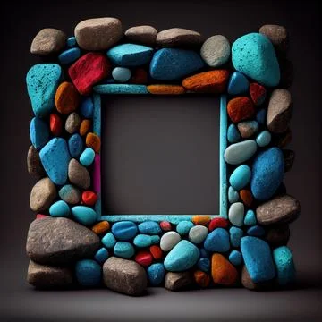 An empty colorful pebbles square frame on solid background. イラスト素材