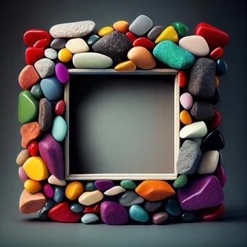 An empty colorful pebbles square frame on solid background. Stock Illustration
