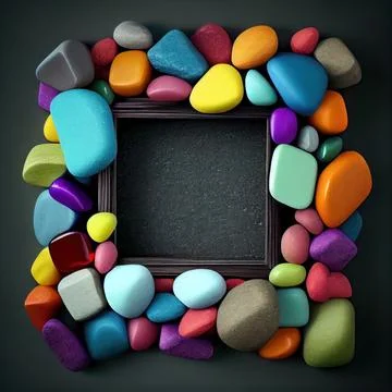 An empty colorful pebbles square frame on solid background. Stock Illustration