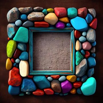 An empty colorful pebbles square frame on solid background. イラスト素材