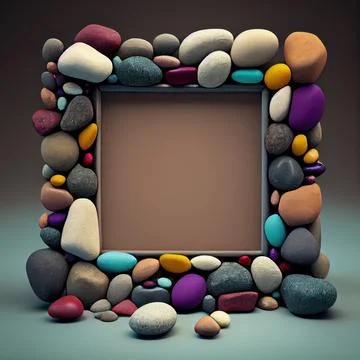 An empty colorful pebbles square frame on solid background. イラスト素材