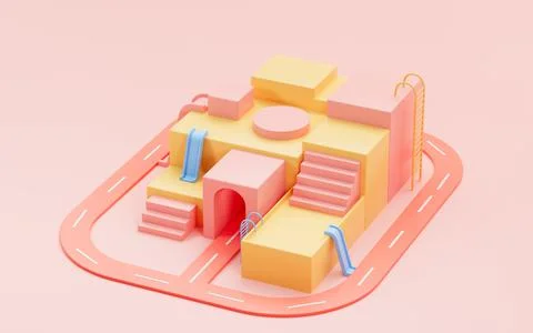 Empty colorful stage in the pink background, 3d rendering. Illustrazione stock
