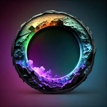 An empty colorful stone circle frame on solid background. イラスト素材