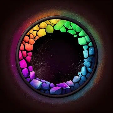 An empty colorful stone circle frame on solid background. イラスト素材