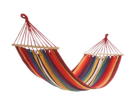 Empty comfortable bright hammock isolated on white Stock Photos