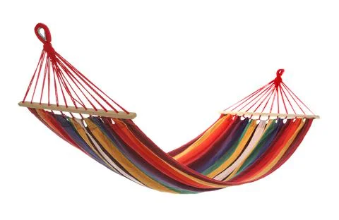 Empty comfortable bright hammock isolated on white Stock Photos