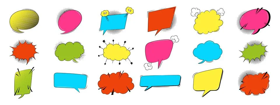 Empty comic book bubbles in trendy pop art style 스톡 일러스트