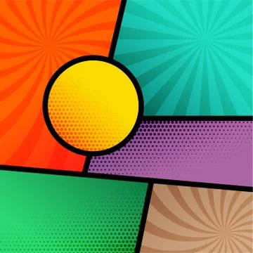 Empty comic book page template design with rays and halftone effect 스톡 일러스트