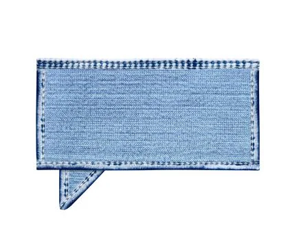 Empty comic speech bubble from denim jeans fabric texture of navy color. Su.. Stock Photos